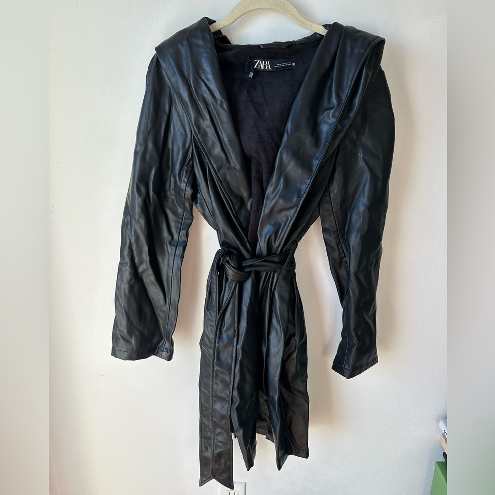 Zara black trench with a hood.